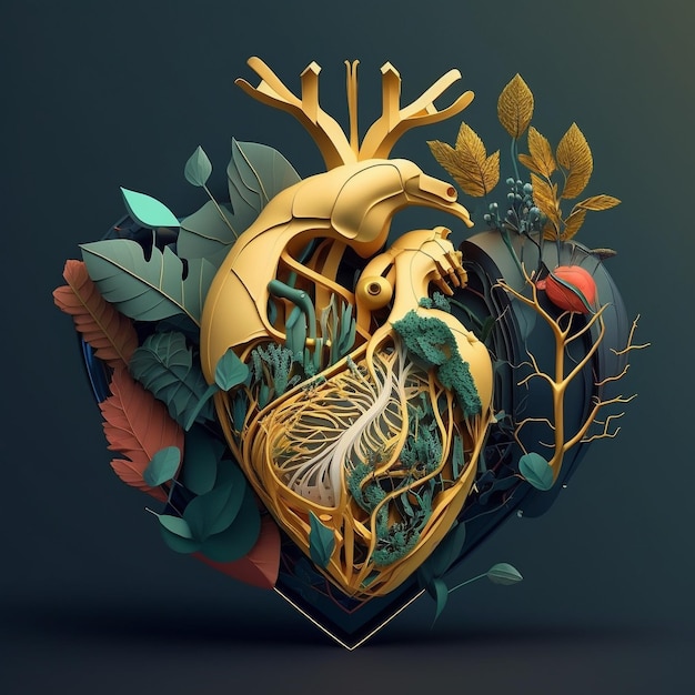 Concepto de cuidado del corazón Ilustración estilizada abstracta Anatomía y fisiología cardíaca Órgano artificial Día mundial del corazón Generado por IA