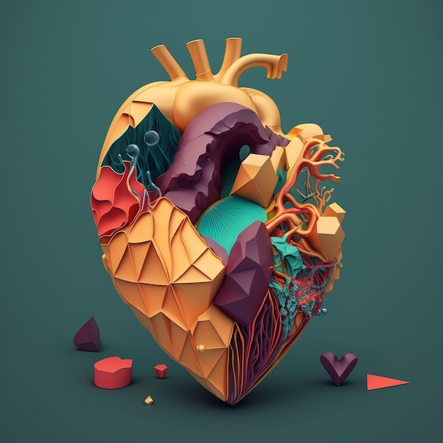 Concepto de cuidado del corazón Ilustración estilizada abstracta Anatomía y fisiología cardíaca Órgano artificial Día mundial del corazón Generado por IA