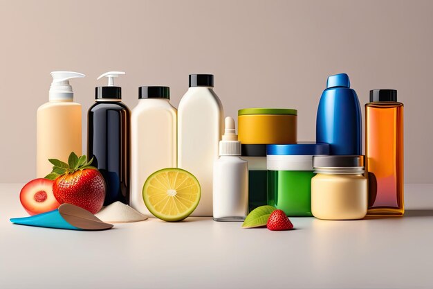 Foto concepto de cuidado de productos de botella de belleza generado