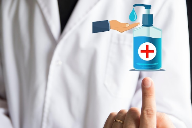 Concepto de cuidado de la salud para la prevención del coronavirus con gel alcohólico