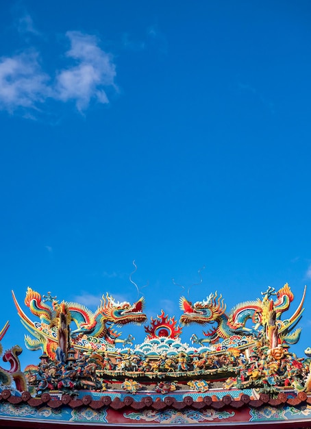 Concepto de cultura de Asia Techo con hermosa decoración del famoso patrimonio histórico el tradicional antiguo templo oriental taiwanés