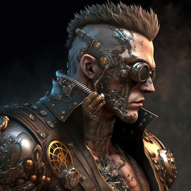 Concepto de cyborg de retrato Steampunk Terminator