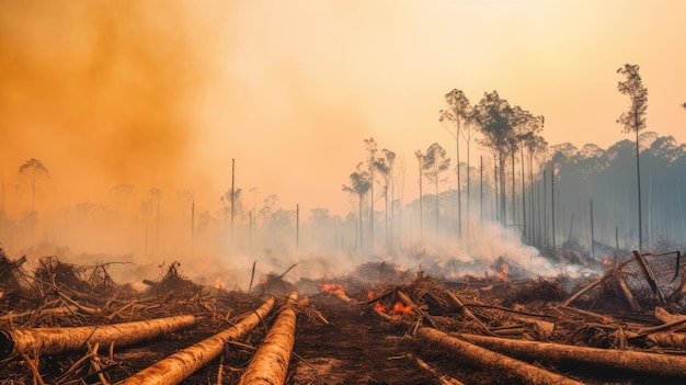 Concepto de deforestación problema de conservación de árboles Incendios en la naturaleza un signo del calentamiento global IA generativa