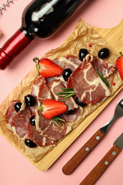 Foto concepto de deliciosa cocina española jamón vista superior