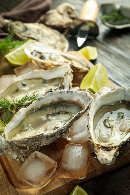 Concepto de deliciosas ostras de marisco de cerca