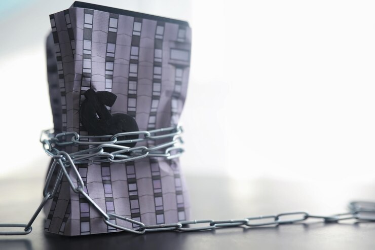 Foto el concepto de dependencia financiera de los fondos prestados deudas hipotecarias la casa será tirada por una cinta métrica con un signo de dólar