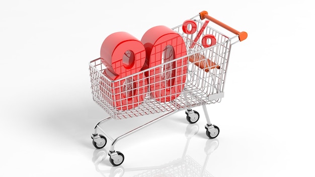 Concepto de descuentoCarrito de compras con porcentaje de venta
