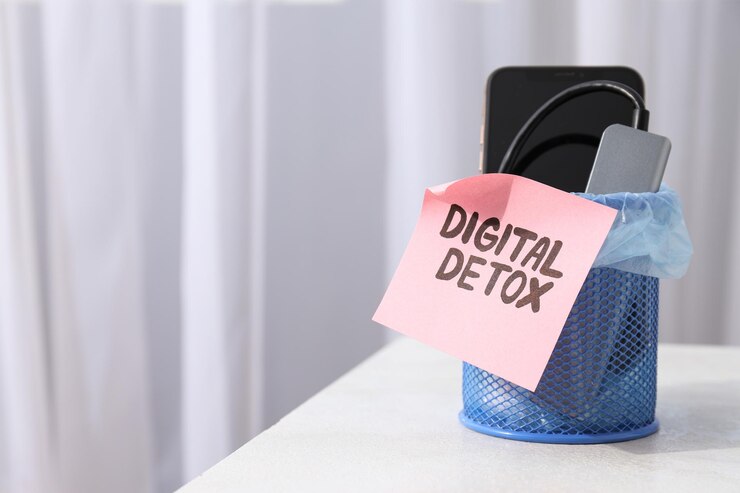 El concepto de desintoxicación digital un teléfono inteligente en un cubo de basura