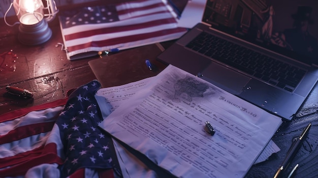 Concepto para el día de la independencia de los eeuu con libreta y portátil