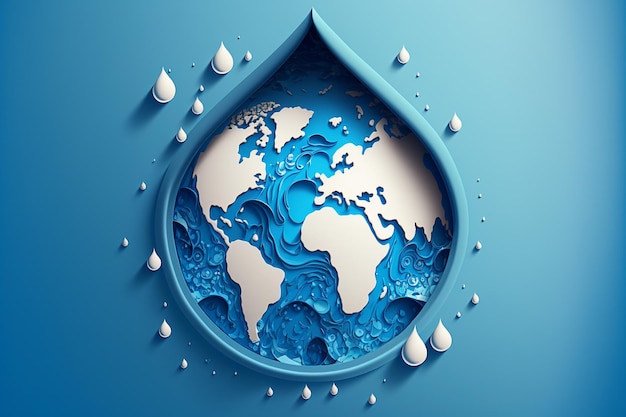 Concepto del día internacional del agua mundial gota de agua y planeta Medio ambiente salvar y ecología IA generativa