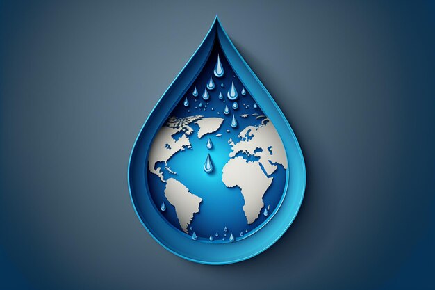 Concepto del día internacional del agua mundial gota de agua y planeta Medio ambiente salvar y ecología IA generativa