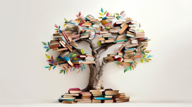 El concepto del Día Internacional de la Alfabetización con un árbol con libros como hojas Educación de la alfabetización Conocimiento