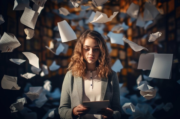 Concepto del Día Internacional de los Estudiantes Una niña con notas.