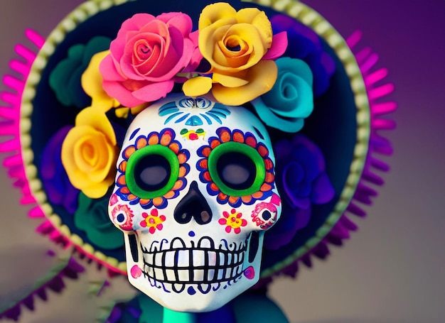 Concepto del día de muertos del cráneo de estilo mexicano