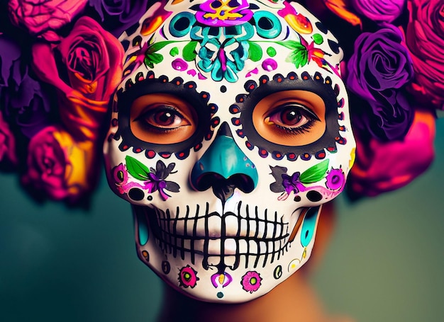 Concepto del día de muertos del cráneo de estilo mexicano