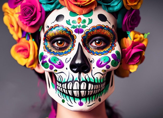 Concepto del día de muertos del cráneo de estilo mexicano