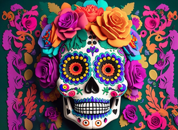 Concepto del día de muertos del cráneo de estilo mexicano