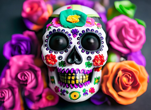 Concepto del día de muertos del cráneo de estilo mexicano