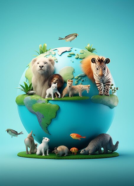 Foto concepto del día mundial de los animales salvajes con copyspace