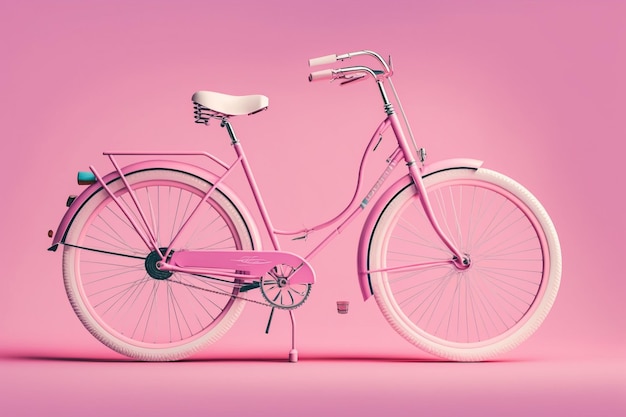 Foto concepto del día mundial de la bicicleta rosa sobre papel tapiz de fondo rosa aislado ai generado