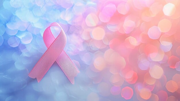 Foto el concepto del día mundial del cáncer: cinta de cáncer en fondo de bokeh pastel