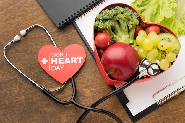 Foto concepto del día mundial del corazón con comida saludable