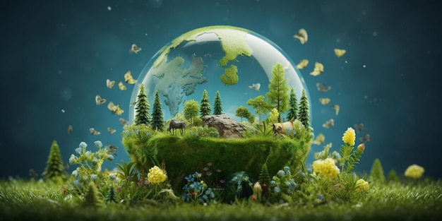concepto de día mundial del medio ambiente y de la madre tierra con el globo y el medio ambiente respetuoso con el medio ambiente