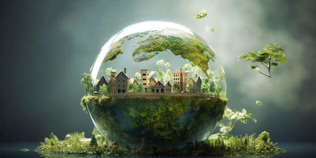 concepto de día mundial del medio ambiente y de la madre tierra con el globo y el medio ambiente respetuoso con el medio ambiente