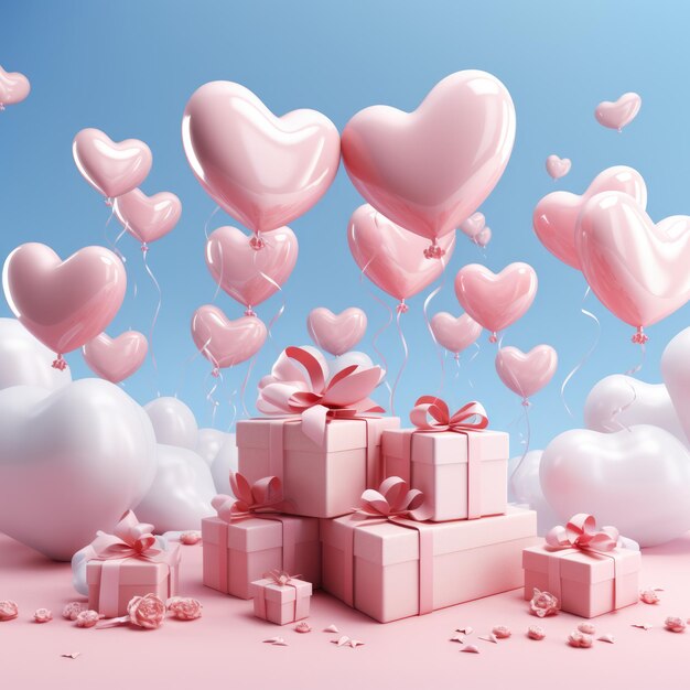 Foto concepto de día de san valentín caja de regalo rosa con forma de corazón concepto de amor ia generativa