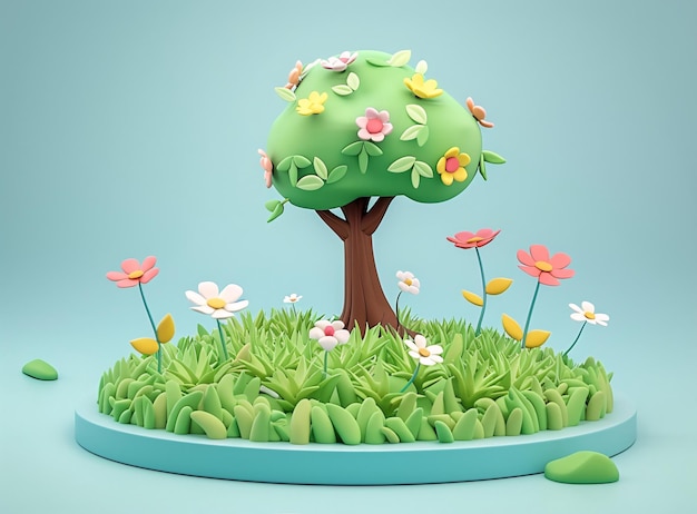 Concepto del día de la Tierra con árboles verdes naturales fondo de ilustración en 3D