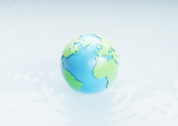 concepto del día de la tierra lindo global o planeta tierra en el fondo de la ondulación del agua. Ilustración 3D