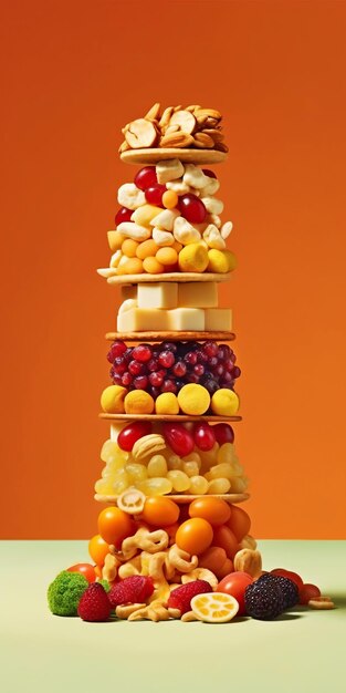 Concepto de dieta de equilibrio alimentario de equilibrio Pirámide de equilibrio o torre de frutas IA generativa