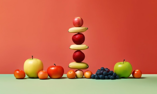 Concepto de dieta de equilibrio alimentario de equilibrio Pirámide de equilibrio o torre de frutas IA generativa