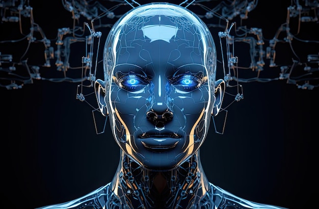 Un concepto digital 3D del cuerpo de un droide de inteligencia artificial.