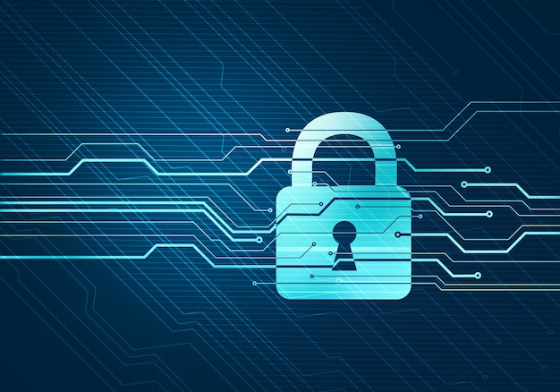 Concepto digital abstracto de seguridad y protección de datos de Internet con bloqueo en microchip de circuito