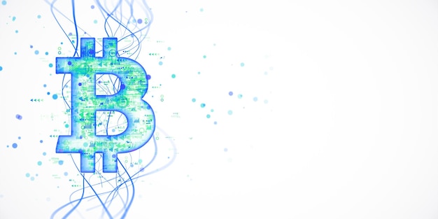Concepto digital de Bitcoin con representación 3D de fondo abstracto
