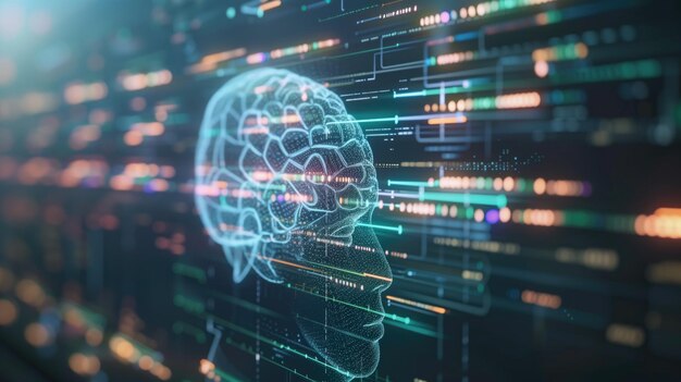 Concepto digital de un cerebro humano con patrones de circuitos