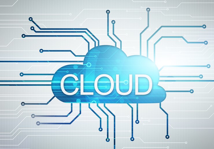 Foto concepto digital de imagen en la nube con word en circuito microchip