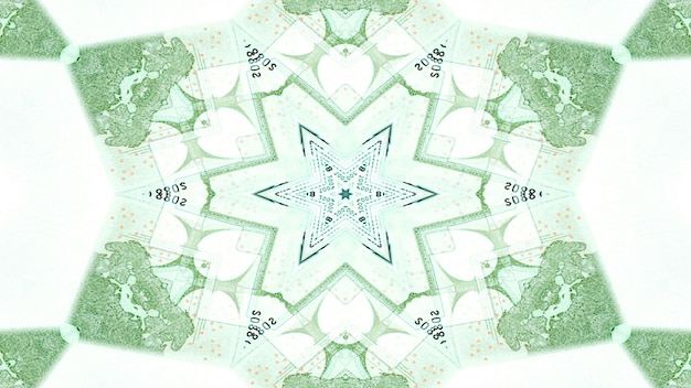 Concepto de dinero abstracto Patrón simétrico Caleidoscopio decorativo ornamental Movimiento Círculo geométrico y formas de estrella