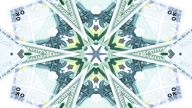 Concepto de dinero abstracto Patrón simétrico Caleidoscopio decorativo ornamental Movimiento Círculo geométrico y formas de estrella