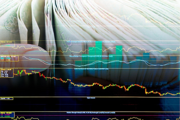 Concepto de dinero en efectivo de negocios de tecnologíaGráfico digital Gráfico Crecimiento de datos Diagrama corporativo global Mercado de valores Traed Forex Bitcoin Crypto Moneda BeneficioInversión Intercambio de ingresos Financiero