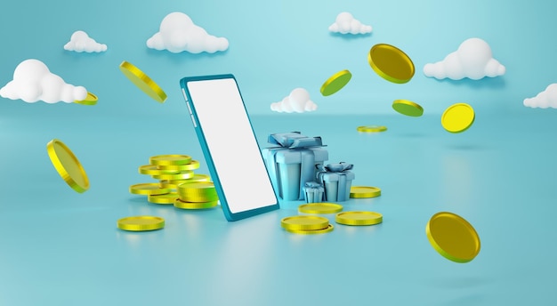 Foto el concepto de dinero en un teléfono móvil y puede llenar el contenido en la pantalla blanca del teléfono aislado