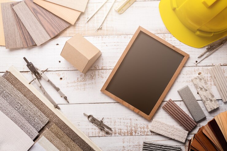 concepto de diseño de la casa con material muestra casa modelo herramienta bombilla