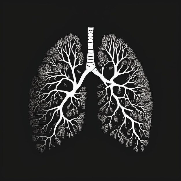 Concepto de diseño gráfico Ilustración de pulmón humano 3D con elementos de hierro ahumado, metal, oro y madera