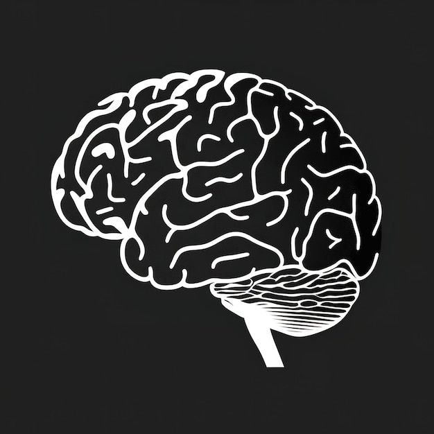 Concepto de diseño de ilustración del cerebro humano en arte lineal en blanco y negro
