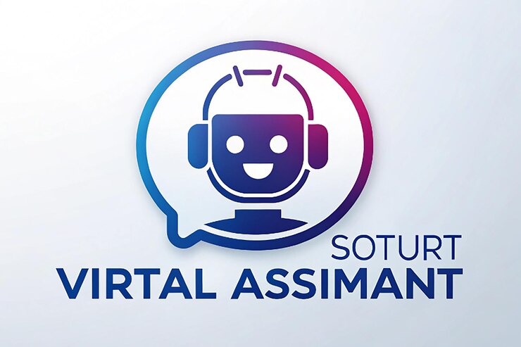 Foto concepto de diseño de logotipo bot asistente inteligente virtual bot icono cabeza de robot con burbuja de habla