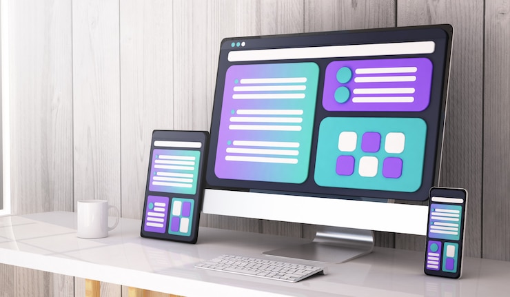 Foto concepto de diseño web en renderización 3d de escritorio
