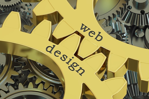 Concepto de diseño web en la representación 3D de las ruedas de engranajes