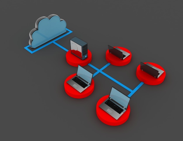Concepto de dispositivos de computación en la nube. 3d rindió la ilustración