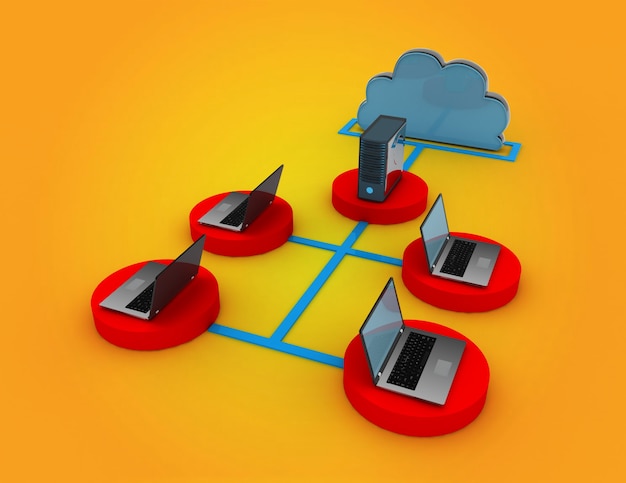 Concepto de dispositivos de computación en la nube. 3d rindió la ilustración